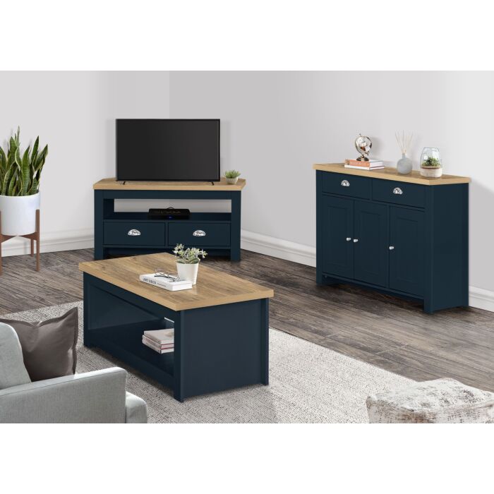 Highgate Corner Tv Unit Navy Blue & Oak
