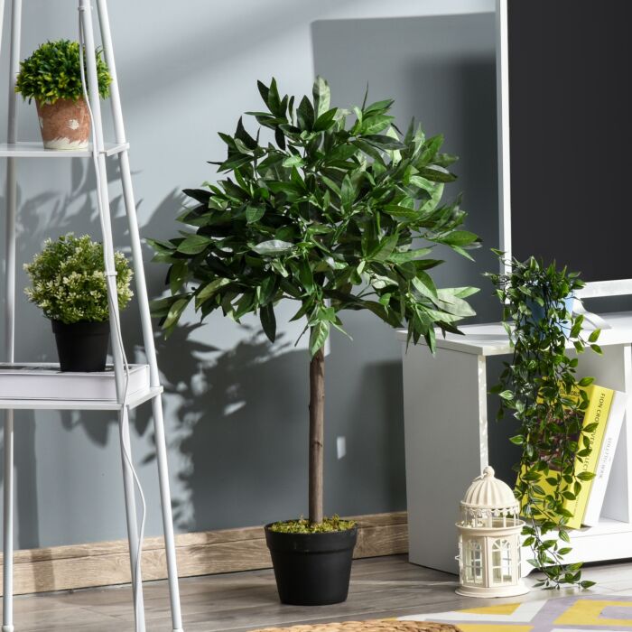 Outsunny Set Of 2 Artificial Topiary Bay Laurel Ball Trees Decorative Plant With Nursery Pot For Décor, 90cm