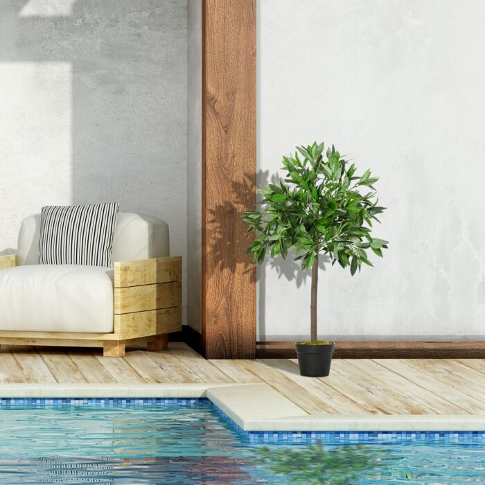 Outsunny Set Of 2 Artificial Topiary Bay Laurel Ball Trees Decorative Plant With Nursery Pot For Décor, 90cm