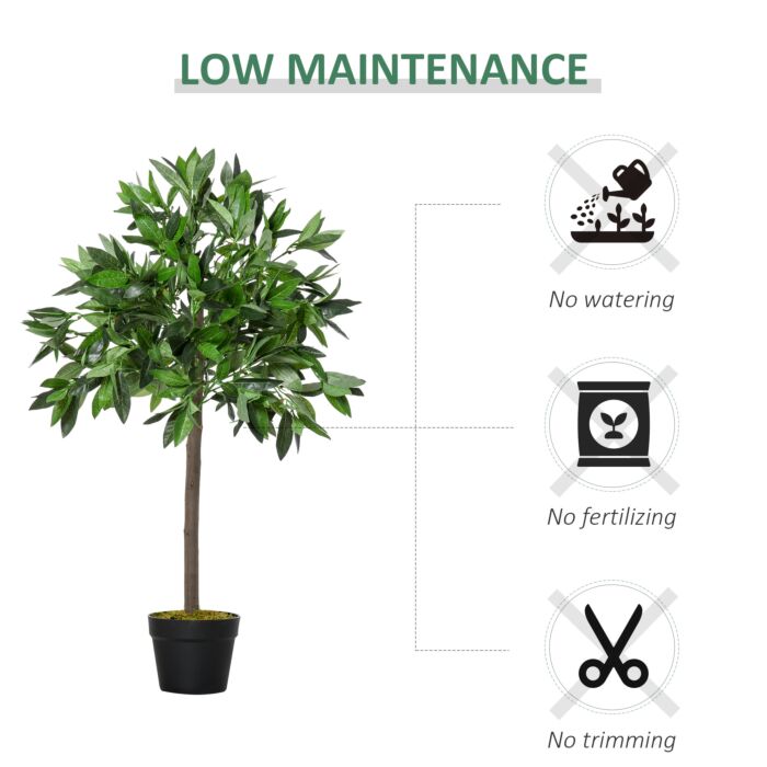 Outsunny Set Of 2 Artificial Topiary Bay Laurel Ball Trees Decorative Plant With Nursery Pot For Décor, 90cm