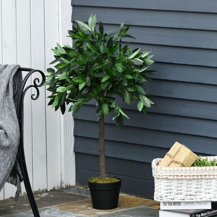 Outsunny Set Of 2 Artificial Topiary Bay Laurel Ball Trees Decorative Plant With Nursery Pot For Décor, 90cm