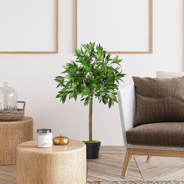 Outsunny Set Of 2 Artificial Topiary Bay Laurel Ball Trees Decorative Plant With Nursery Pot For Décor, 90cm