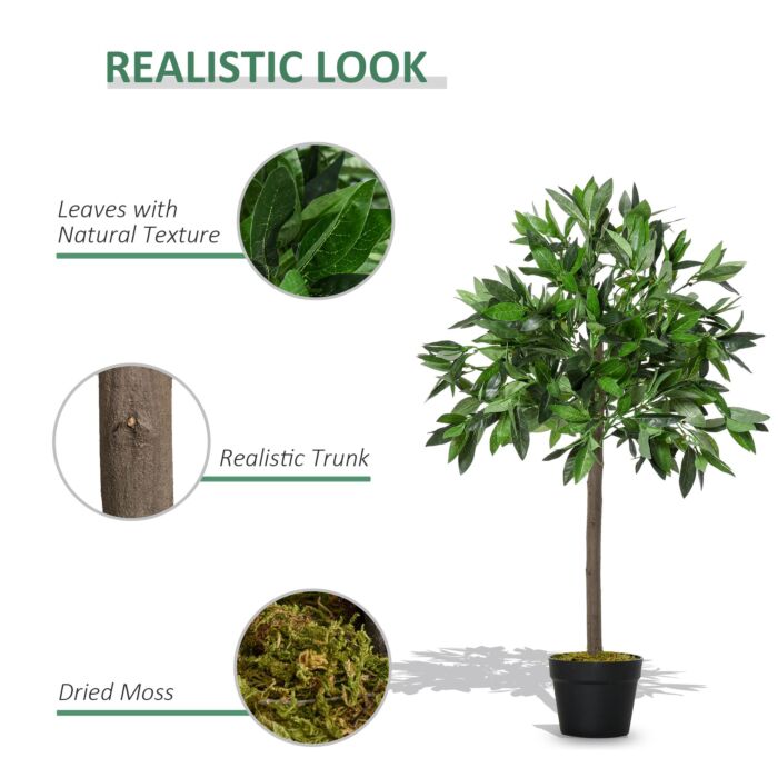 Outsunny Set Of 2 Artificial Topiary Bay Laurel Ball Trees Decorative Plant With Nursery Pot For Décor, 90cm