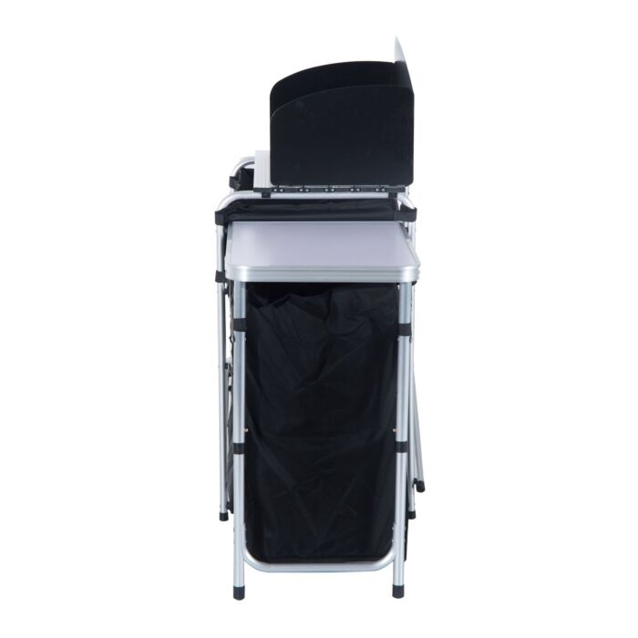 Outsunny Folding Camping Kitchen Cooking Table With Windscreen, Enclosed Cupboards, Aluminium Frame For Bbq, Picnic