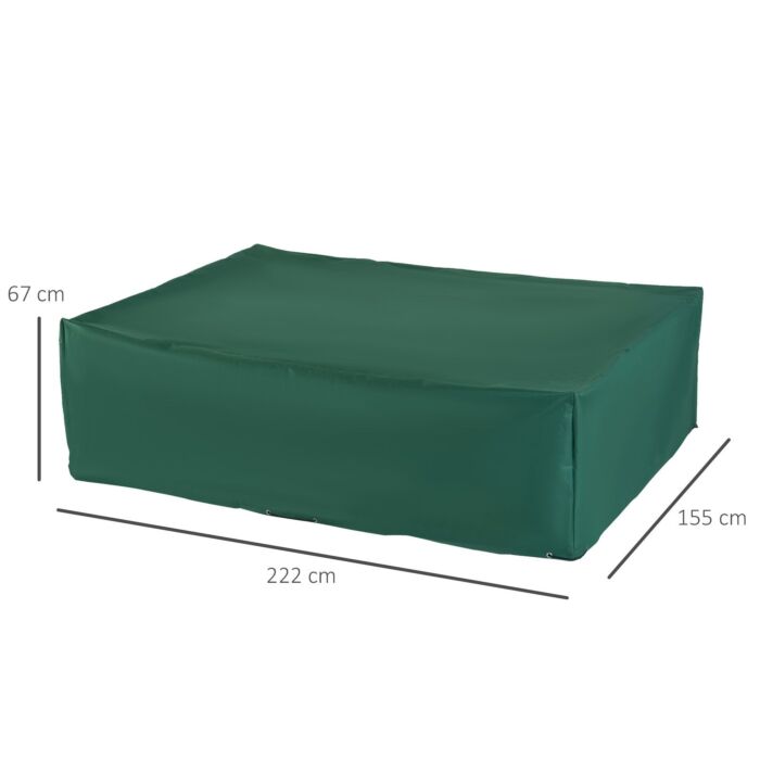 Outsunny Uv Rain Protective Rattan Furniture Cover Outdoor Garden Rectangular Furniture Cover Table Chair Sofa Shelter Waterproof 222x155x67cm, Green