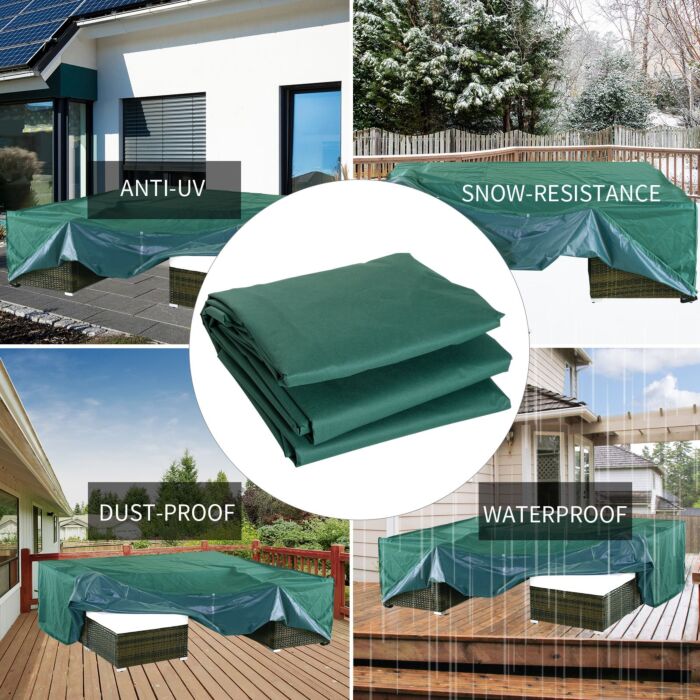 Outsunny Uv Rain Protective Rattan Furniture Cover Outdoor Garden Rectangular Furniture Cover Table Chair Sofa Shelter Waterproof 222x155x67cm, Green