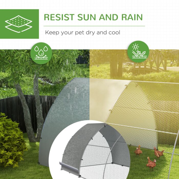 Pawhut Galvanised Chicken Coop Outdoor With Cover, For 8-12 Chickens, Hens, Ducks, Rabbits, 3 X 3.8 X 2.2m - Silver Tone