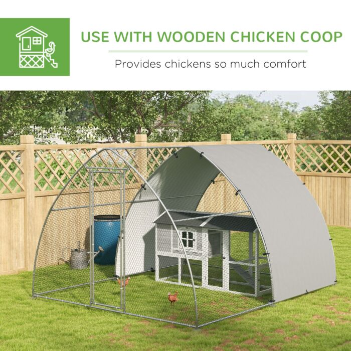 Pawhut Galvanised Chicken Coop Outdoor With Cover, For 8-12 Chickens, Hens, Ducks, Rabbits, 3 X 3.8 X 2.2m - Silver Tone