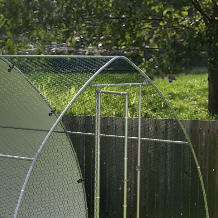 Pawhut Galvanised Chicken Coop Outdoor With Cover, For 8-12 Chickens, Hens, Ducks, Rabbits, 3 X 3.8 X 2.2m - Silver Tone