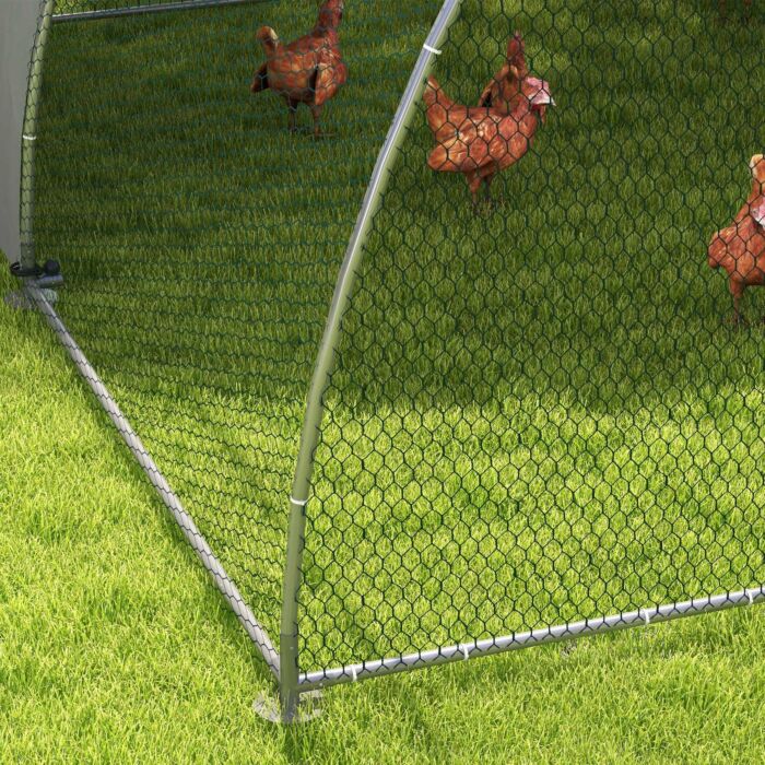 Pawhut Galvanised Chicken Coop Outdoor With Cover, For 8-12 Chickens, Hens, Ducks, Rabbits, 3 X 3.8 X 2.2m - Silver Tone