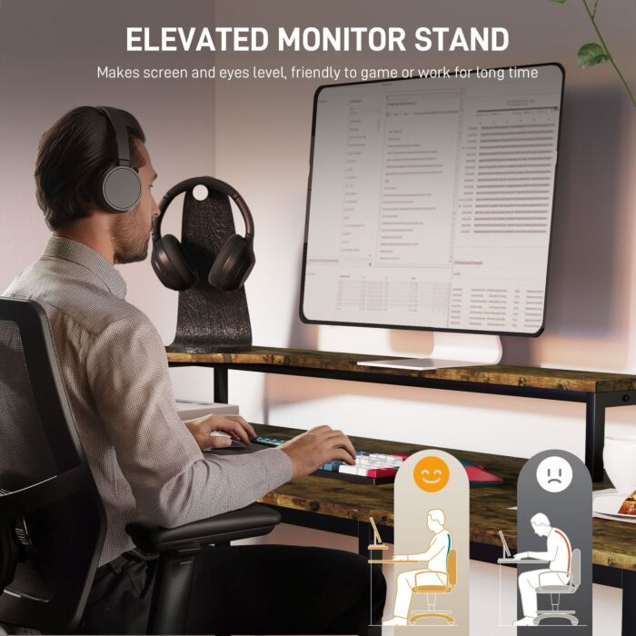 Homcom L Shaped Desk, Computer Desk With Liftable Desktop, Industrial Corner Desk With Drawer For A4/letter Size, Home Office Desk With Monitor Stand For Home Office, Rustic Brown