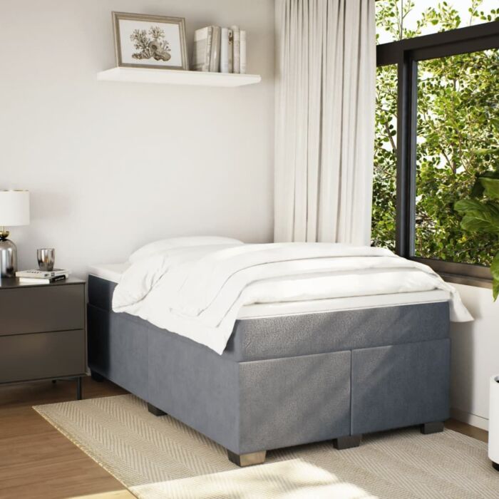 Vidaxl Box Spring Bed With Mattress Dark Grey 120x200 Cm Velvet
