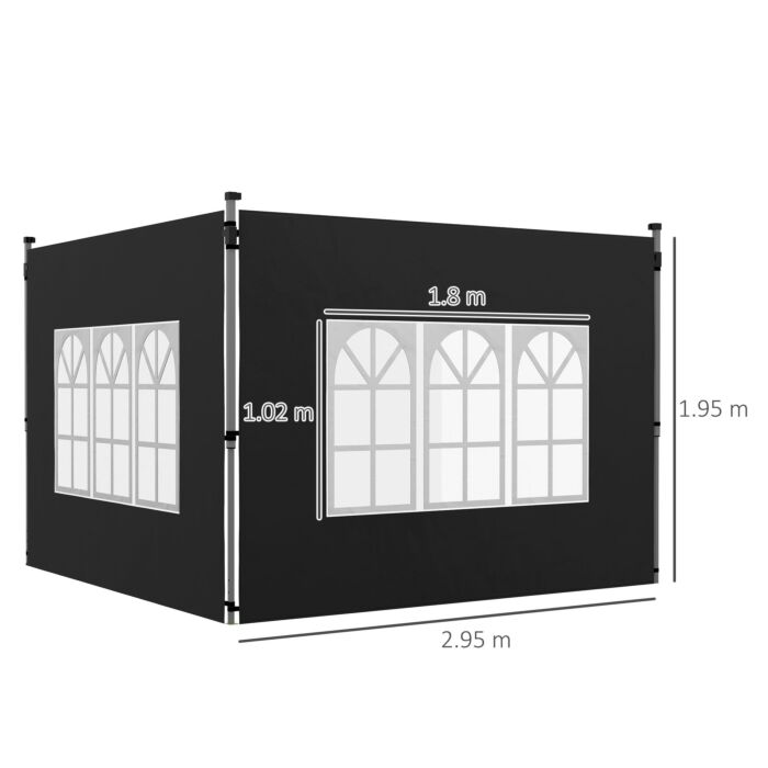 Outsunny Gazebo Side Panels, Sides Replacement With Window For 3x3(m) Or 3x4m Pop Up Gazebo, 2 Pack, Black