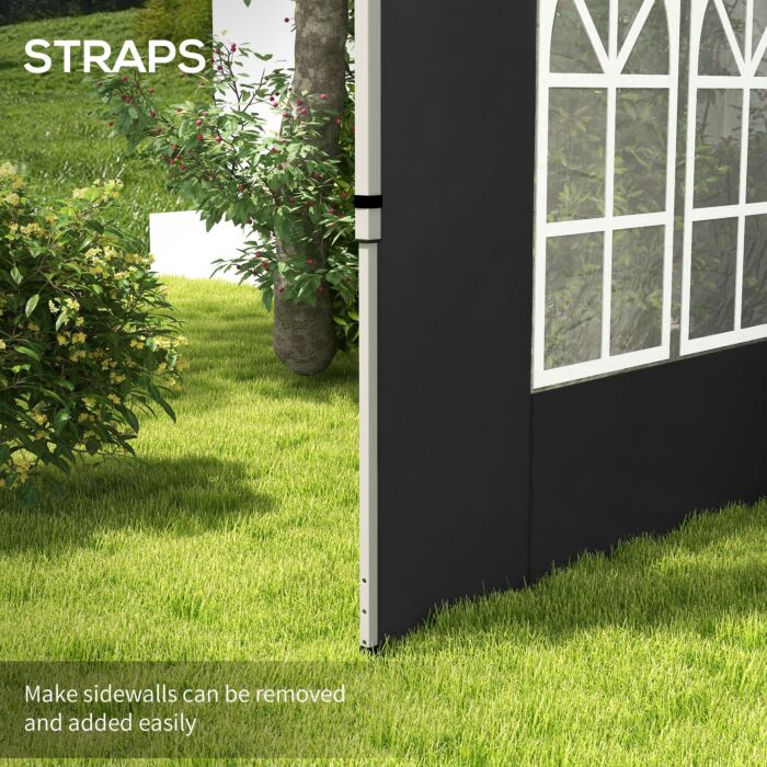 Outsunny Gazebo Side Panels, Sides Replacement With Window For 3x3(m) Or 3x4m Pop Up Gazebo, 2 Pack, Black