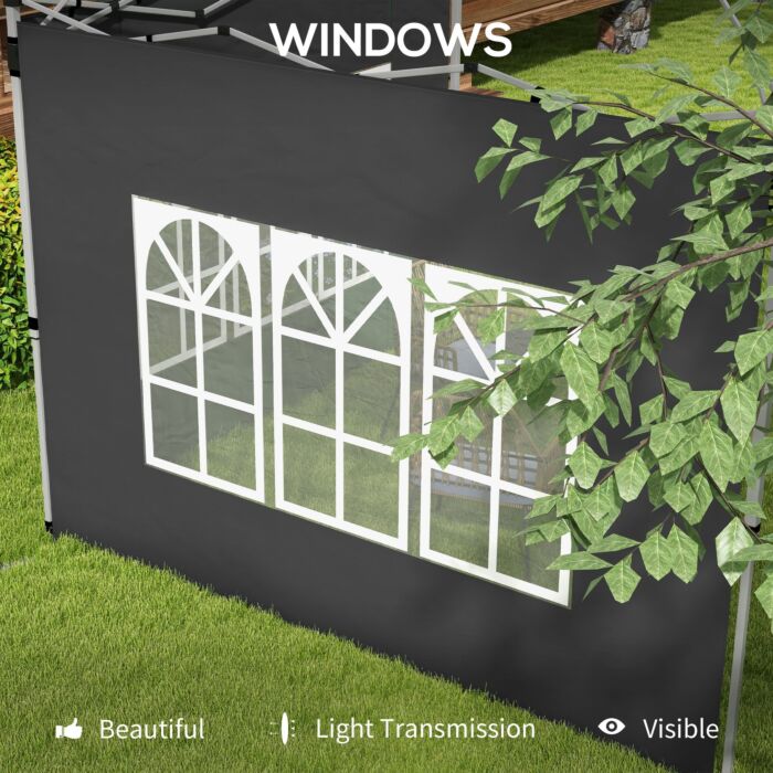 Outsunny Gazebo Side Panels, Sides Replacement With Window For 3x3(m) Or 3x4m Pop Up Gazebo, 2 Pack, Black