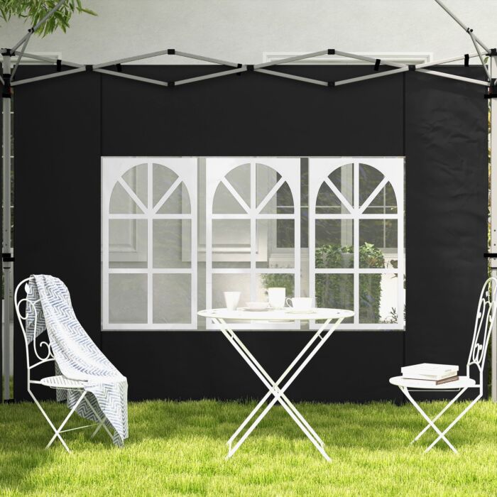 Outsunny Gazebo Side Panels, Sides Replacement With Window For 3x3(m) Or 3x4m Pop Up Gazebo, 2 Pack, Black