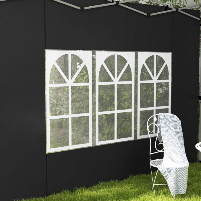 Outsunny Gazebo Side Panels, Sides Replacement With Window For 3x3(m) Or 3x4m Pop Up Gazebo, 2 Pack, Black