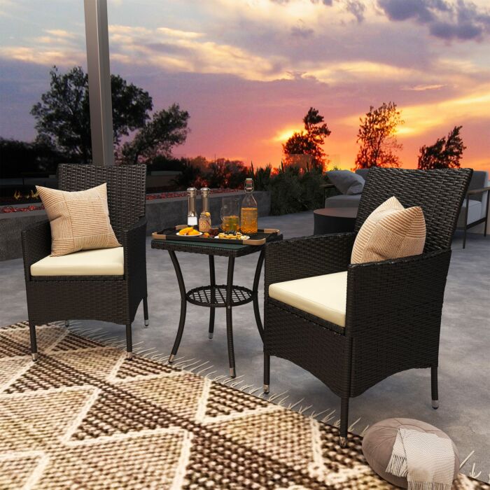Outsunny Garden Outdoor Rattan Furniture Bistro Set 3 Pcs Patio Weave Companion Chair Table Set Conservatory (black)