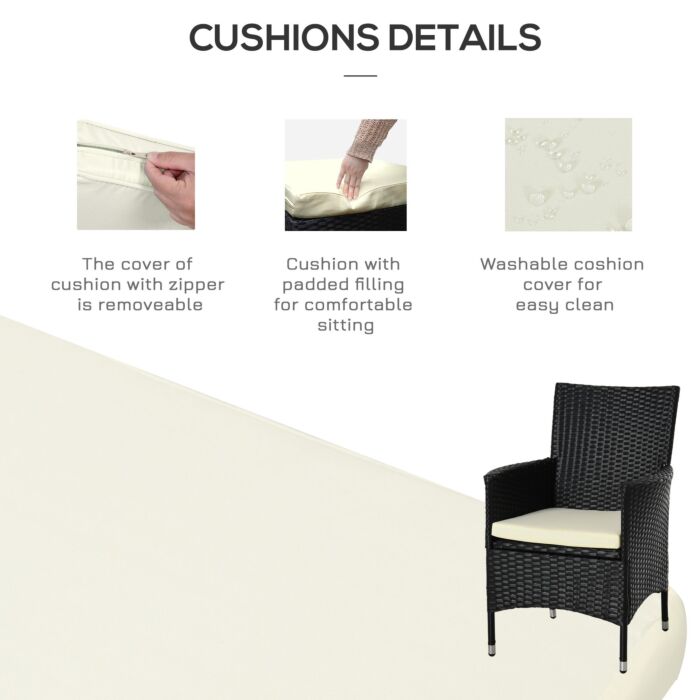 Outsunny Garden Outdoor Rattan Furniture Bistro Set 3 Pcs Patio Weave Companion Chair Table Set Conservatory (black)