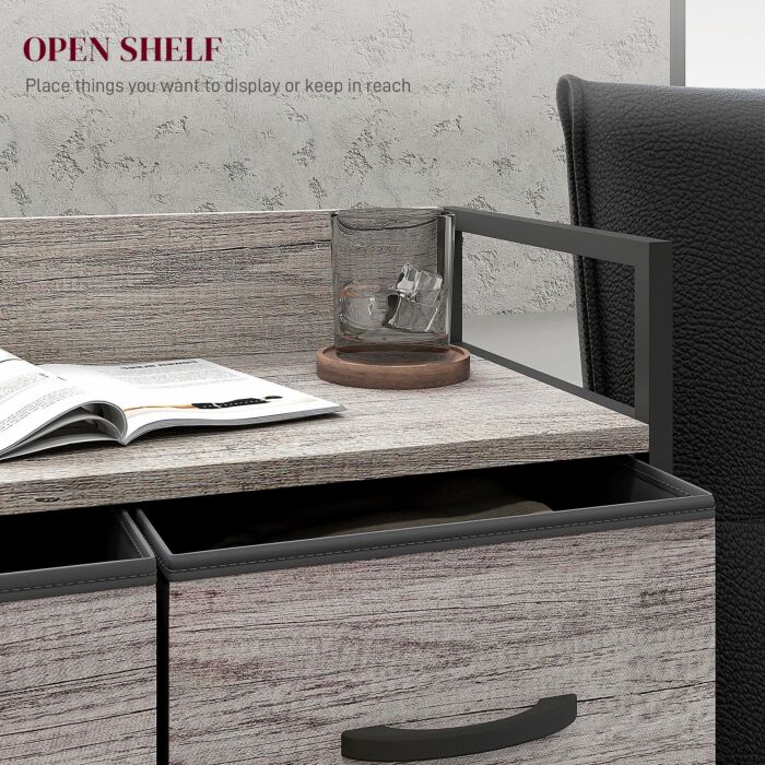 Homcom Rustic Chest Of Four Fabric Drawers - Grey Wood Effect