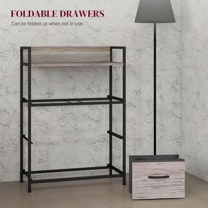 Homcom Rustic Chest Of Four Fabric Drawers - Grey Wood Effect
