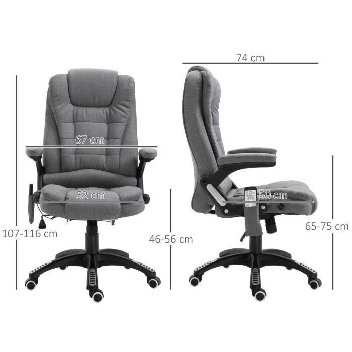 Vinsetto Massage Recliner Chair Heated Office Chair With Six Massage Points Linen-feel Fabric 360° Swivel Wheels Grey