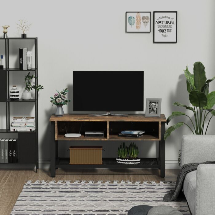 Homcom Rubber Wood 3-tier Tv Media Unit Black/brown