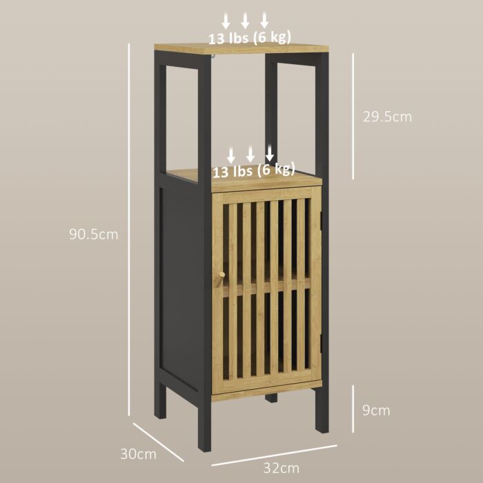 Homcom Slim Bathroom Storage Cabinet, Small Bamboo Bathroom Cabinet With Open Compartment And Adjustable Shelf, Black