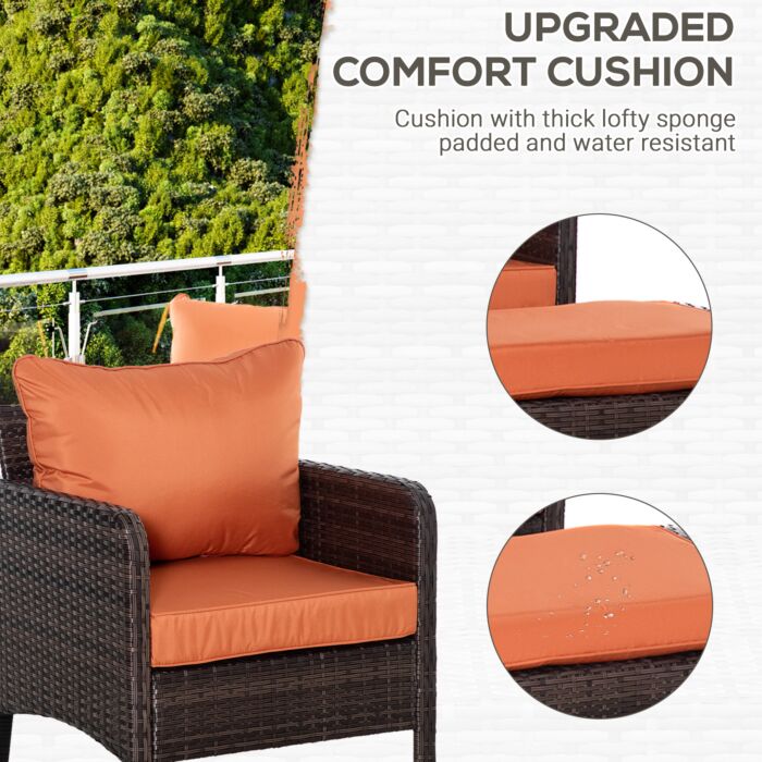 Outsunny 5 Pcs Pe Rattan Garden Furniture Set, 2 Armchairs 2 Stools Glass Top Table Cushions Wicker Weave Chairs Outdoor Seating, Brown