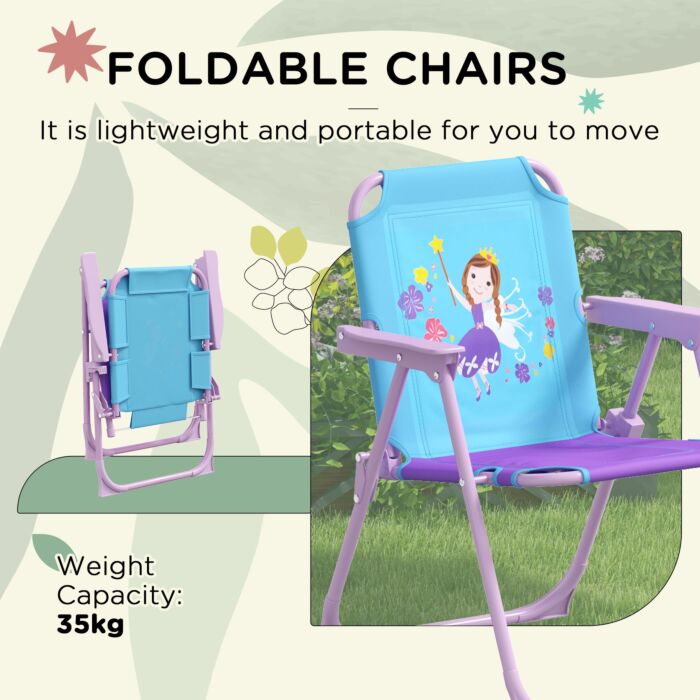 Outsunny Kids Picnic Table And Chair Set, Fairy Themed Outdoor Garden Furniture W/ Foldable Chairs, Adjustable Parasol