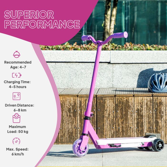 Aiyaplay Electric Scooter For Kids Ages 4-7, With Auxiliary Rear Wheels, Flashing Led Light And Electric Brake, Kids Electric Scooter For Boys Girls, 6 Km/h & 8 Km, Purple