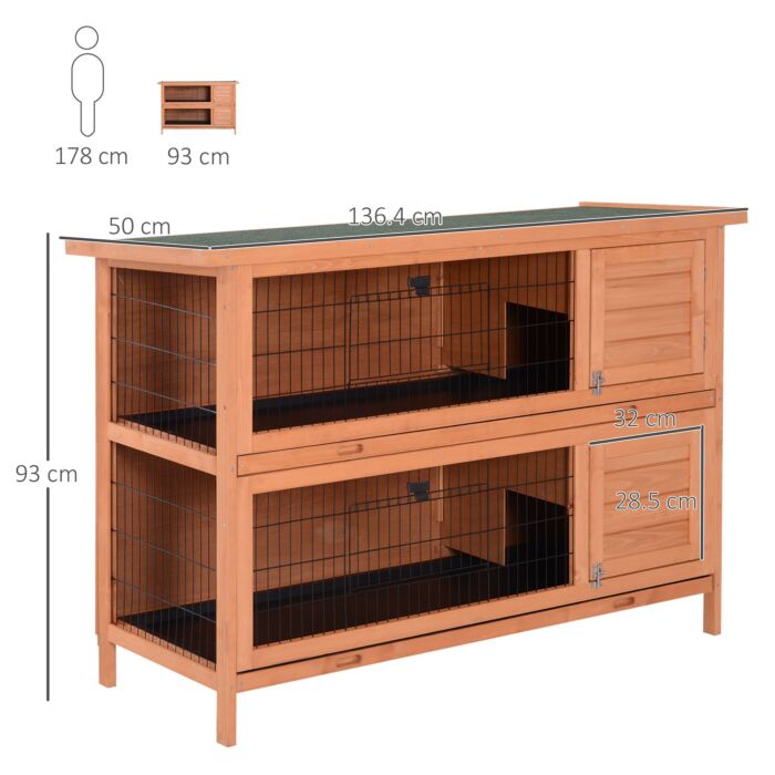 Pawhut Double Decker Rabbit Hutch 4ft Guinea Pig Cage With No Leak Trays, Orange