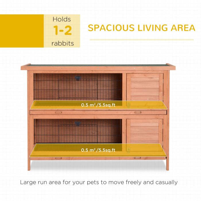 Pawhut Double Decker Rabbit Hutch 4ft Guinea Pig Cage With No Leak Trays, Orange