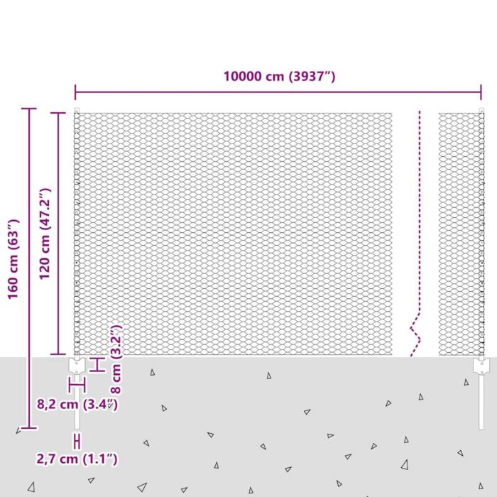Vidaxl Fence Posts 22 Pcs U-channel 120 Cm Galvanised Steel, Vidaxl Hexagon Fence 1,2x100 M Galvanised Steel