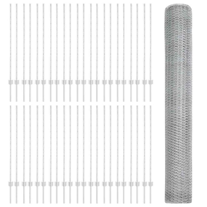Vidaxl Fence Posts 22 Pcs U-channel 120 Cm Galvanised Steel, Vidaxl Hexagon Fence 1,2x100 M Galvanised Steel