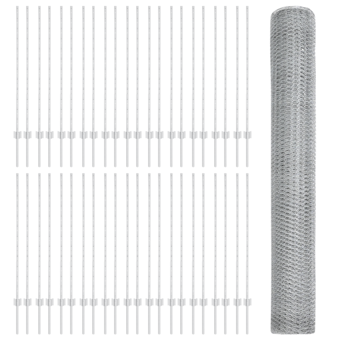 Vidaxl Fence Posts 22 Pcs U-channel 120 Cm Galvanised Steel, Vidaxl Hexagon Fence 1,2x100 M Galvanised Steel