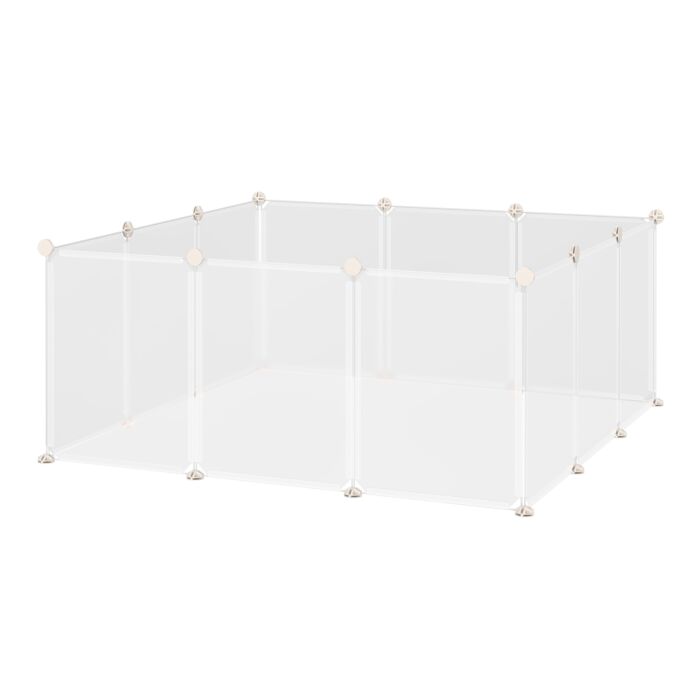 Pawhut Pet Playpen Diy Small Guinea Pigs Hutches Open Enclosure Portable Plastic Fence 12 Panels For Kitten Bunny Chinchilla Guinea Pig White