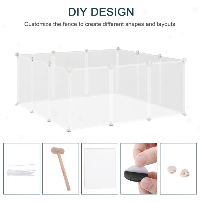 Pawhut Pet Playpen Diy Small Guinea Pigs Hutches Open Enclosure Portable Plastic Fence 12 Panels For Kitten Bunny Chinchilla Guinea Pig White