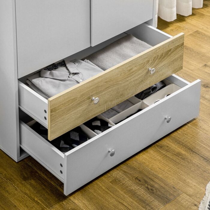 Homcom 2 Door Wardrobe White Wardrobe With Drawers And Hanging Rod For Bedroom Clothes Organisation And Storage