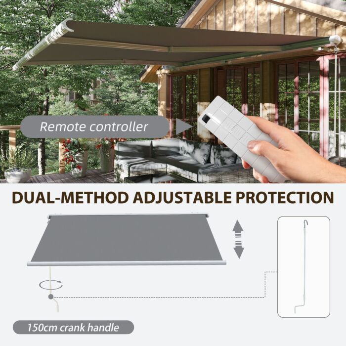 Outsunny 4 X 3 M Full Cassette Electric/manual Retractable Awning With Led Light And Remote Controller, Sun Canopies For Patio Door Window, Grey