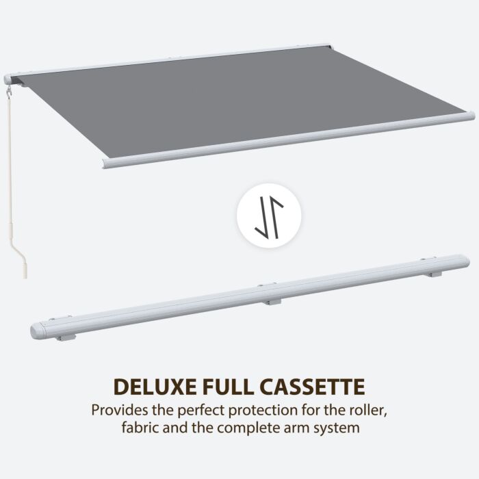 Outsunny 4 X 3 M Full Cassette Electric/manual Retractable Awning With Led Light And Remote Controller, Sun Canopies For Patio Door Window, Grey