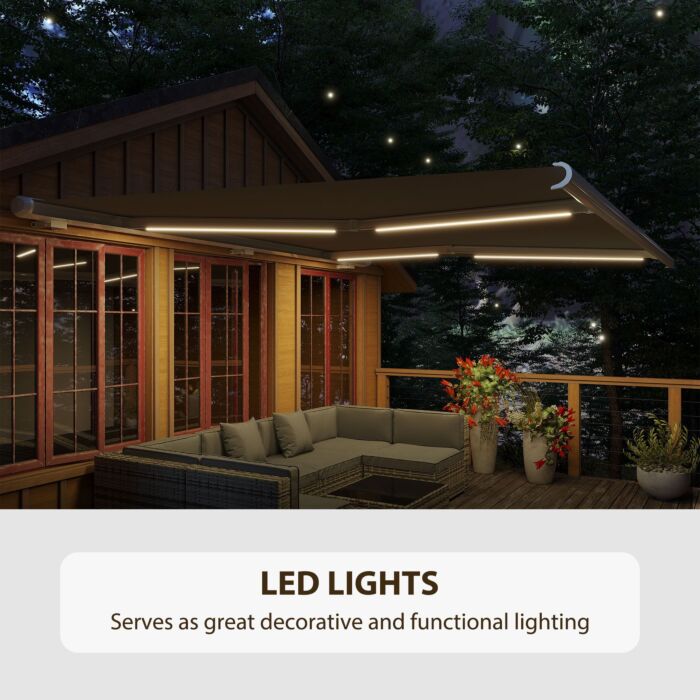 Outsunny 4 X 3 M Full Cassette Electric/manual Retractable Awning With Led Light And Remote Controller, Sun Canopies For Patio Door Window, Grey