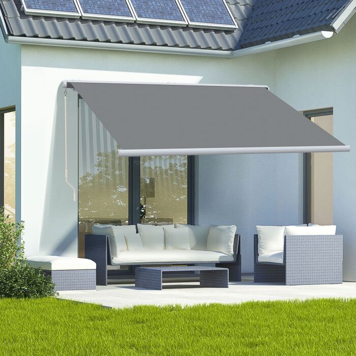 Outsunny 4 X 3 M Full Cassette Electric/manual Retractable Awning With Led Light And Remote Controller, Sun Canopies For Patio Door Window, Grey