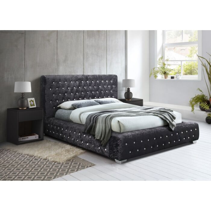 Grande King Bed Black Crushed Velvet