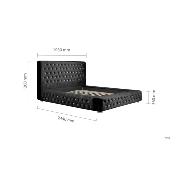 Grande King Bed Black Crushed Velvet