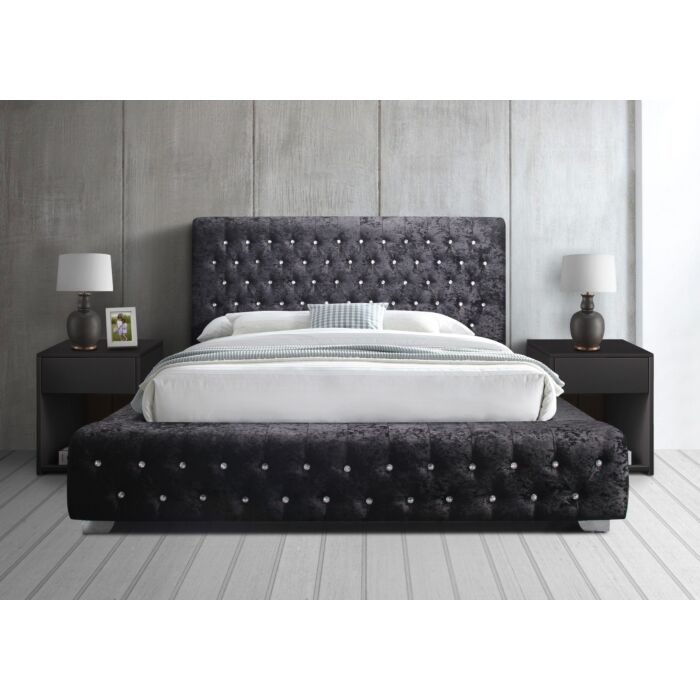 Grande King Bed Black Crushed Velvet