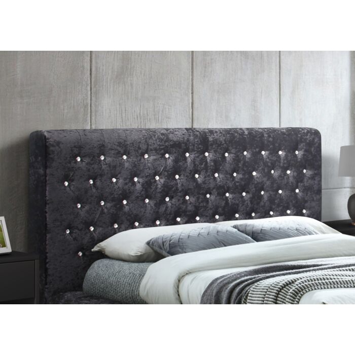 Grande King Bed Black Crushed Velvet