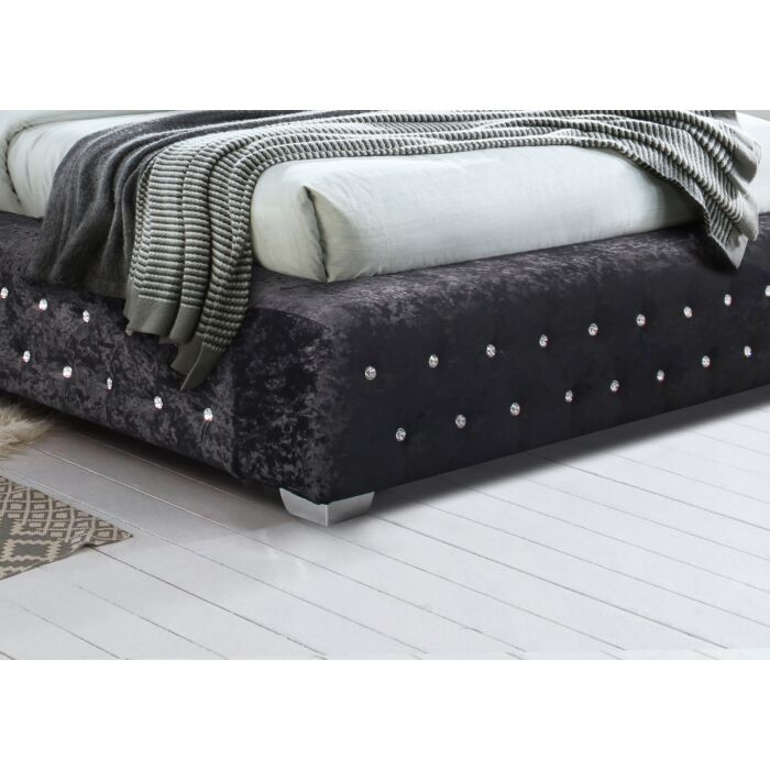 Grande King Bed Black Crushed Velvet