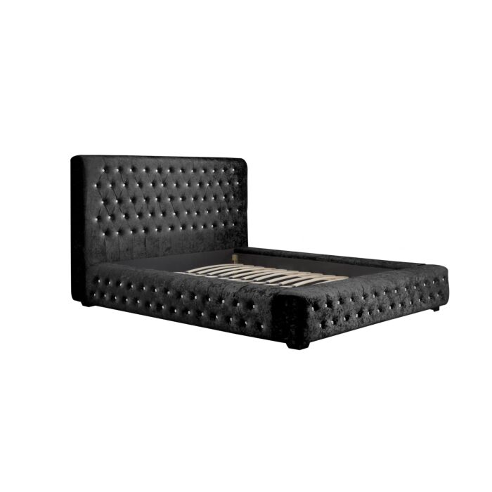 Grande King Bed Black Crushed Velvet