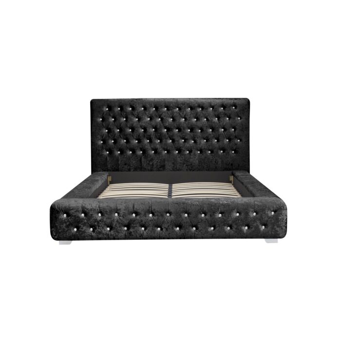 Grande King Bed Black Crushed Velvet
